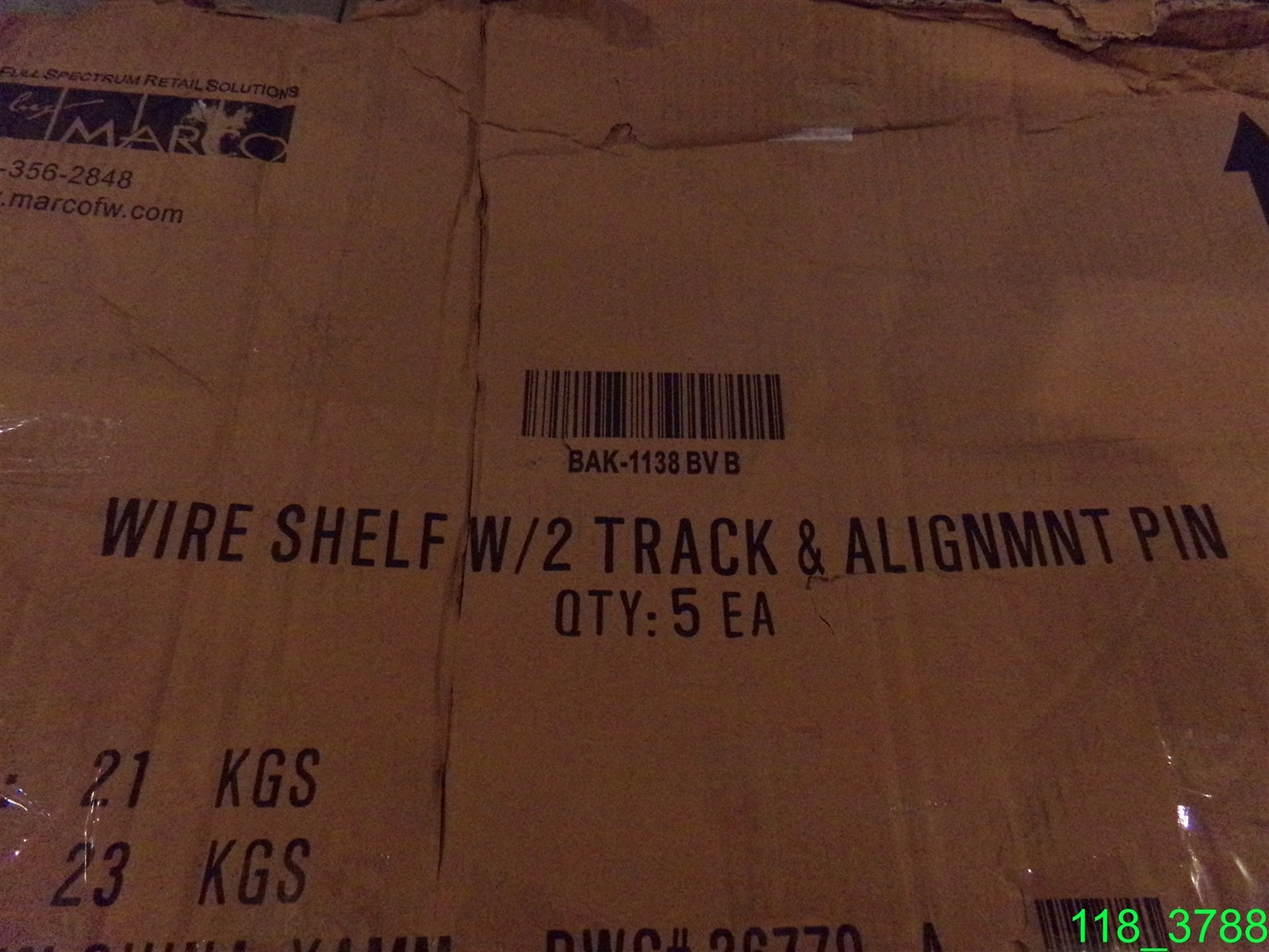 QTY=5: MARCO WIRE SHELF WITH 2 TRACK & ALIGNMNT PIN HOLE BAK-1138BVB- NEW