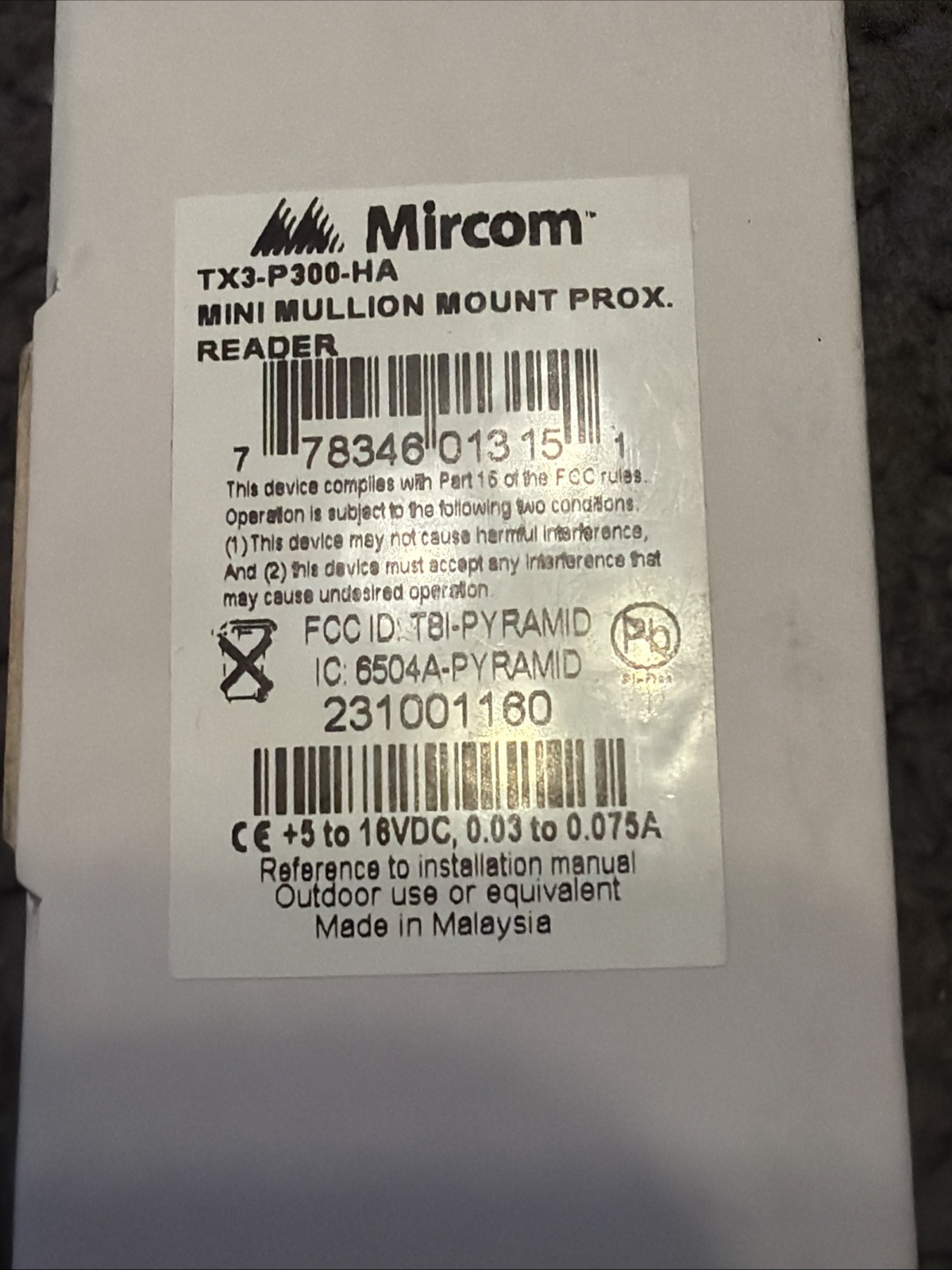 Mircom TX3-P300-HA – Mullion Mount Card Reader