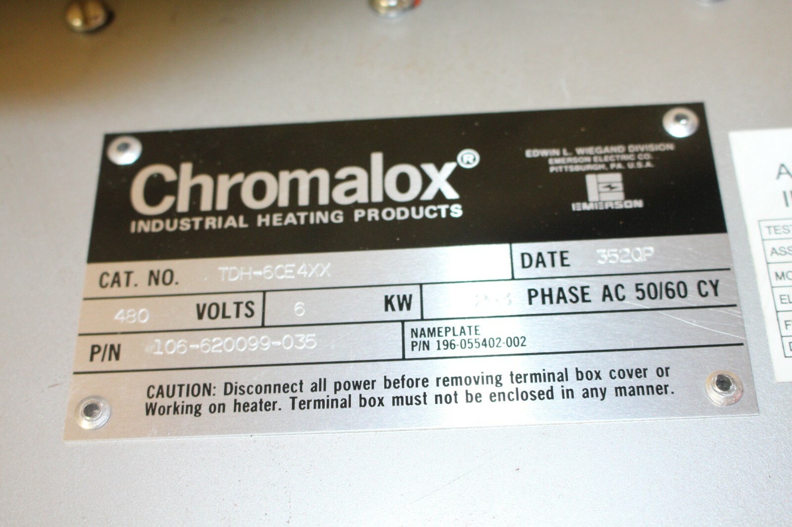 Chromalox TDH-6CE4XX Immersion Heater 2-3PH 480V 6KW