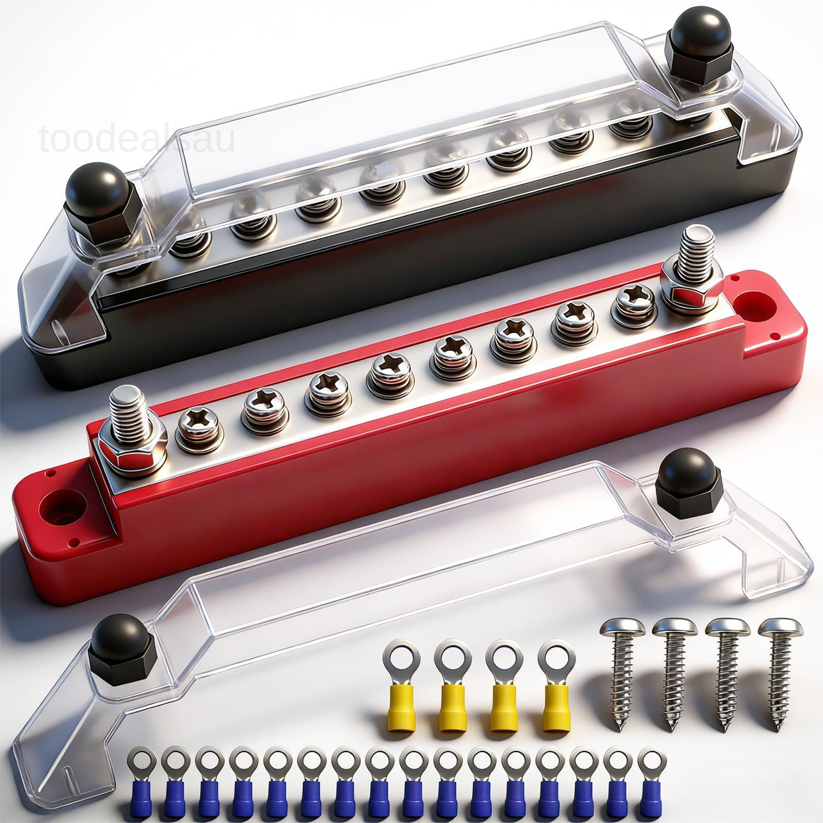 150A 12V Bus Bar 150A, Type A: 2 x M6 Studs & 8 x M4 Screws(BK+R)