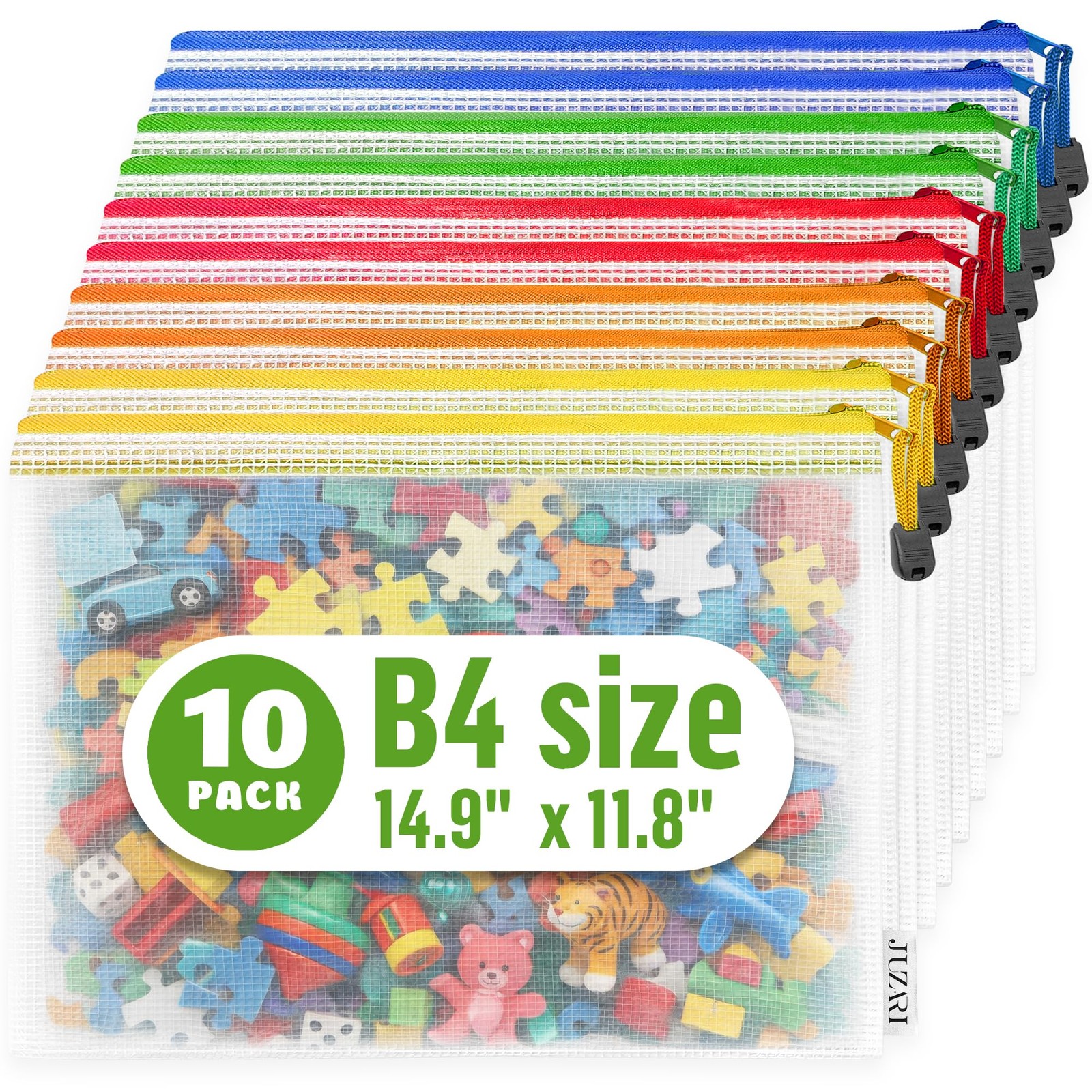 10 Pack Large Mesh Zipper Pouch B4 (12x15in) – Game 10 B4, Multicolor