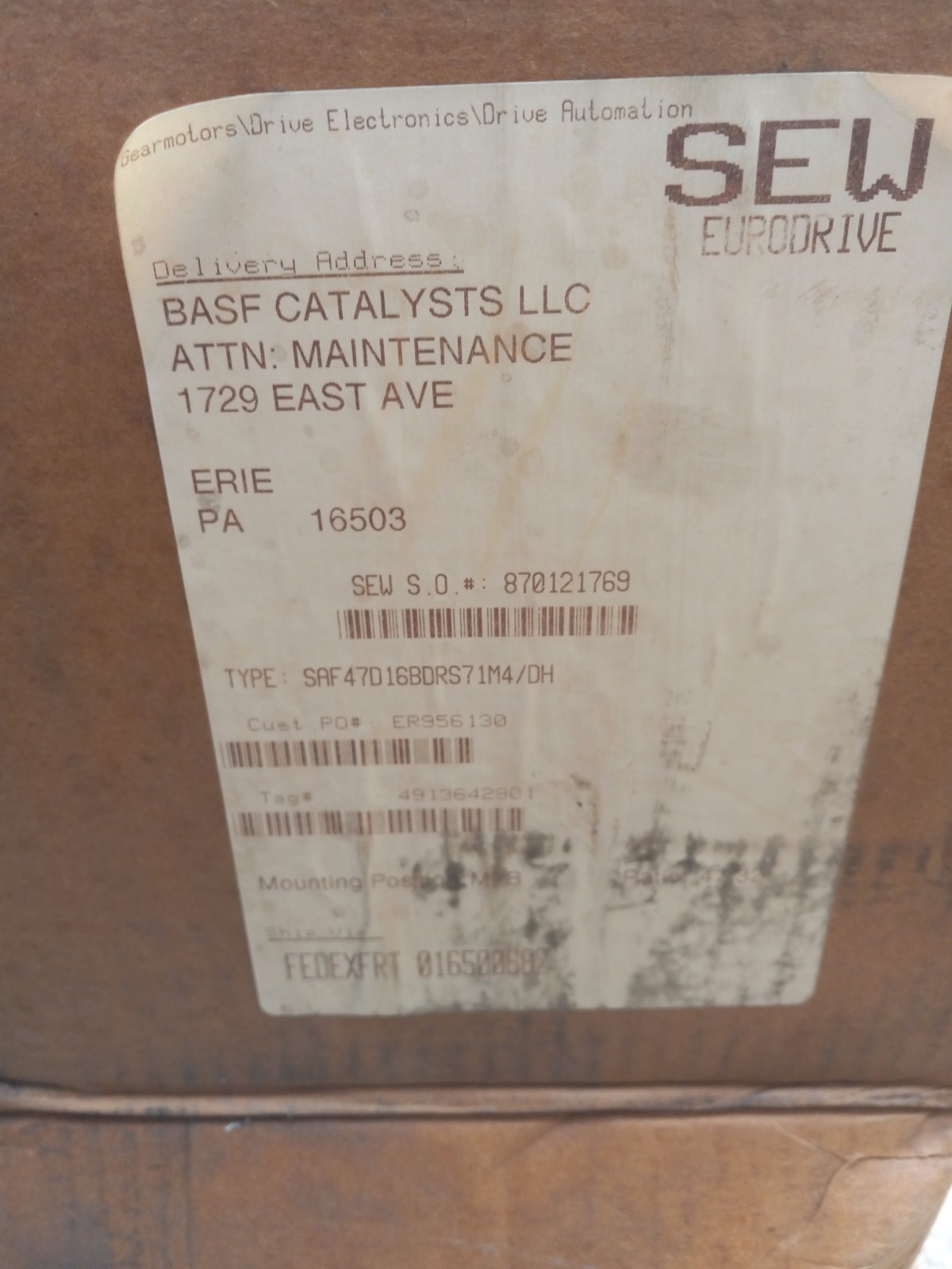 .75 HP SEW-EURODRIVE SAF47D16BDRS71M4/DH 1690/8.8-44 RPM