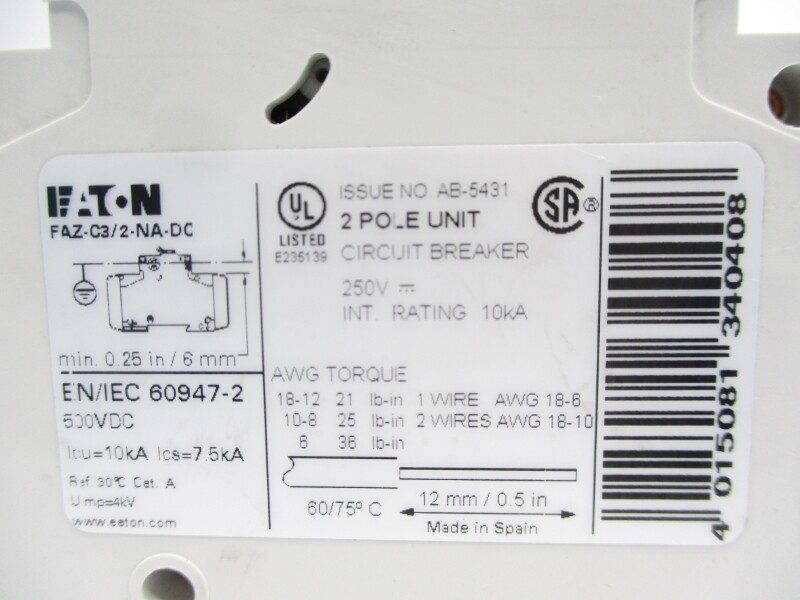 EATON FAZ-C3/2-NA-DC 250V 3A NSNP