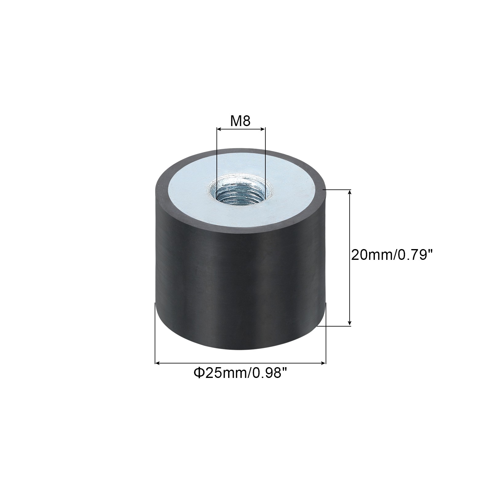 25 x 20mm M8 Thread Female Rubber Mounts, Silent Block Base Block