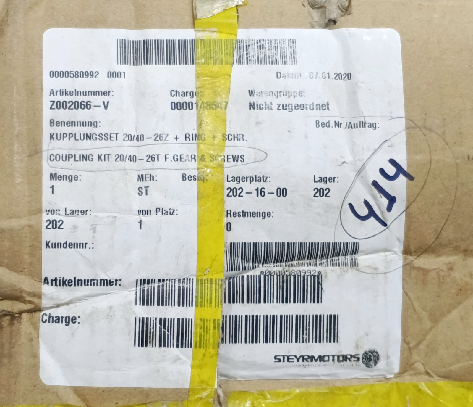 STEYR MOTORS Z002066-V Marine Transmission Coupling Kit 26T 20/40 New Surplus