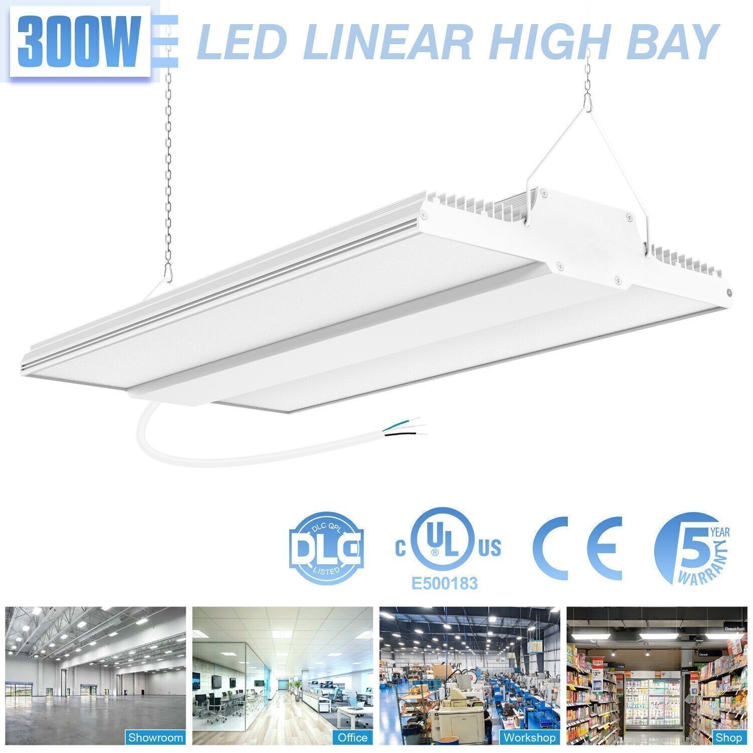 2X Linear LED High Bay Light 300W Commercial Warehouse Garage Fixtures 45,000LM