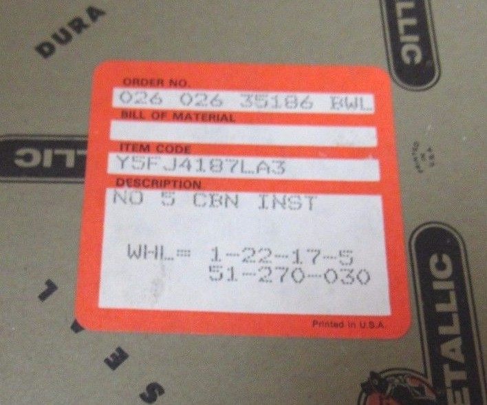 DURAMETALLIC NO. 5 CBN INSERT Y5FJ4187LA3 NIB
