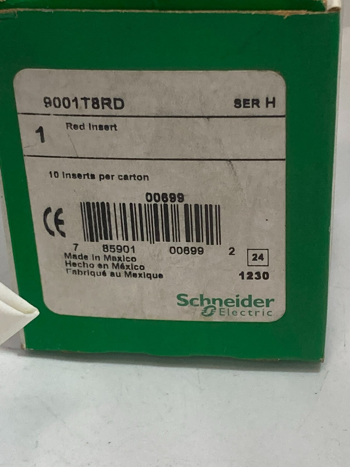 SCHNEIDER 9001T8RD RED INSERT FOR PUSHBUTTON NON ILLUMINATED 10 INS SER H NIB
