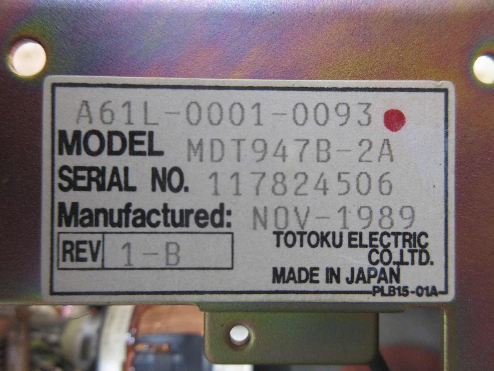 TOTOKU DISPLAY MONITOR A61L-0001-0093 MDT947B-2A 117824506 MORI SEIKI MV-JR