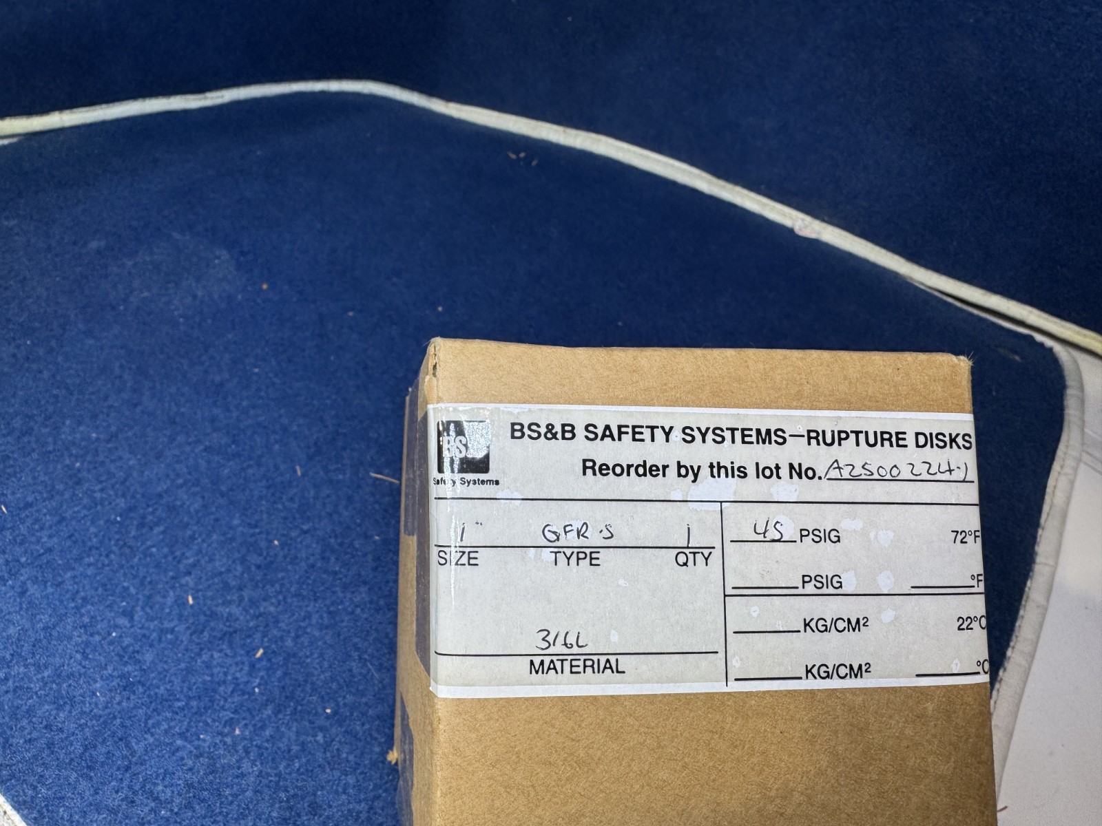 BS&B RB-90 Rupture Disk 2in 316 SS 84 PSIG @72F 75 PSIG @392F