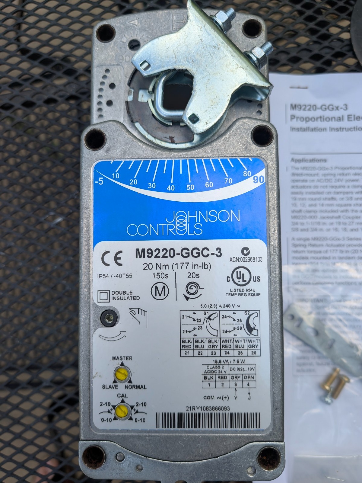 JOHNSON CONTROLS M9220-GGC-3 Actuator 24VAC/VDC 20Nm 177 in/lb Spring Return
