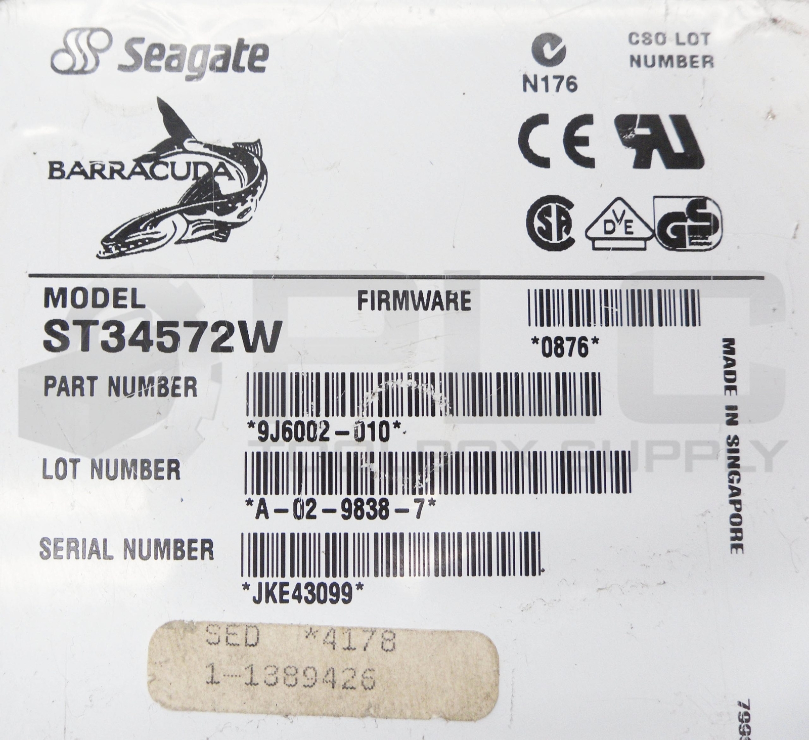 SEAGATE ST34572W HARD DRIVE 9J6002-010