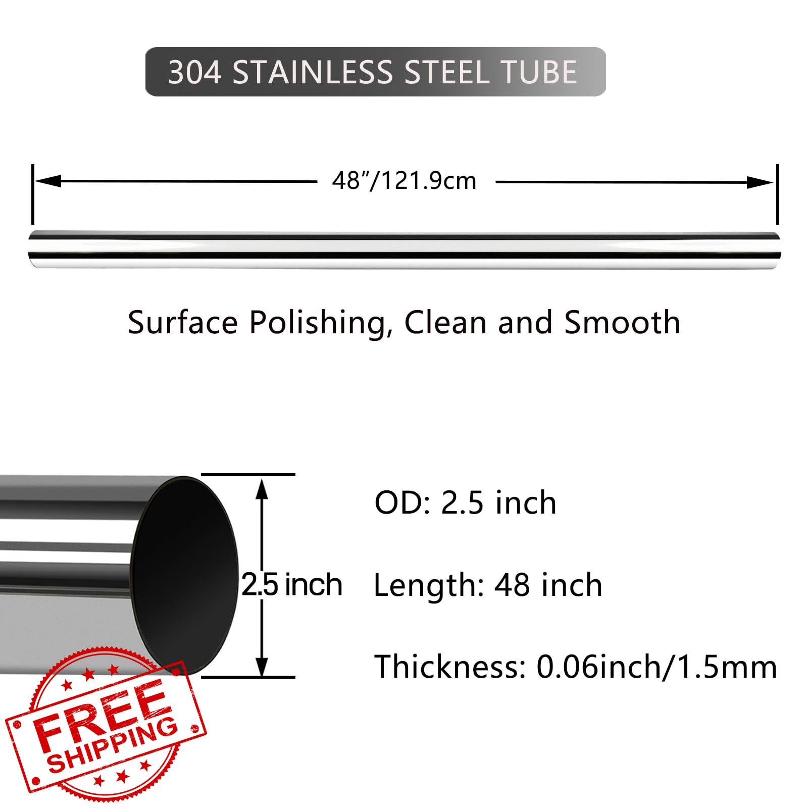 GeilSpace 2.5in OD 48in Exhaust Pipe 2 Pack