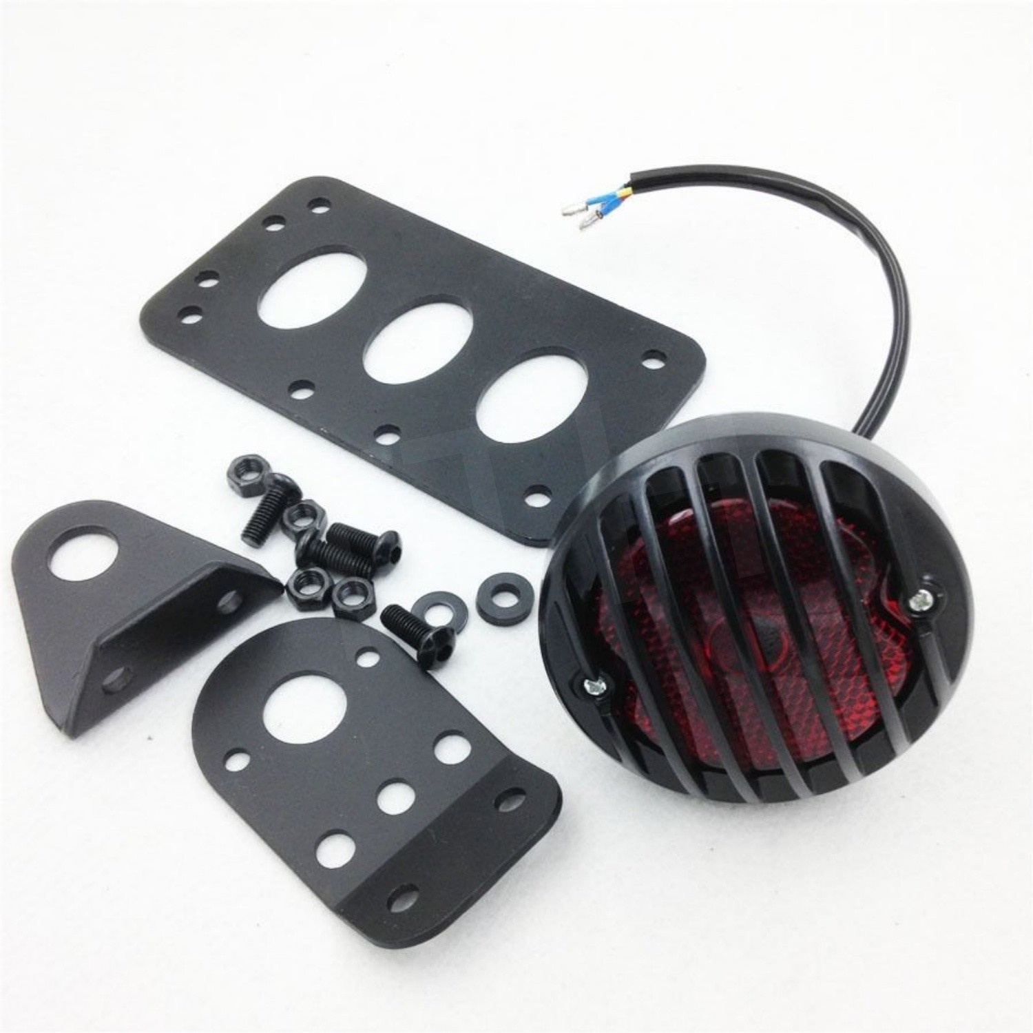 Black Side Mount Tag License Plate Holder Bracket LED Tail Light Brake Light