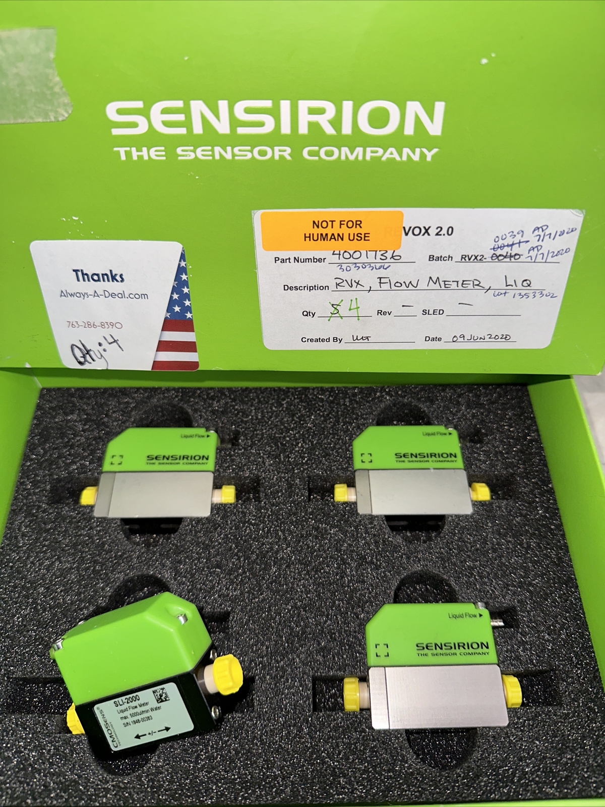 Sensirion Liquid Flow Meter SLI-2000 Qty 4 Sensors Precision Water RVX LIQUID