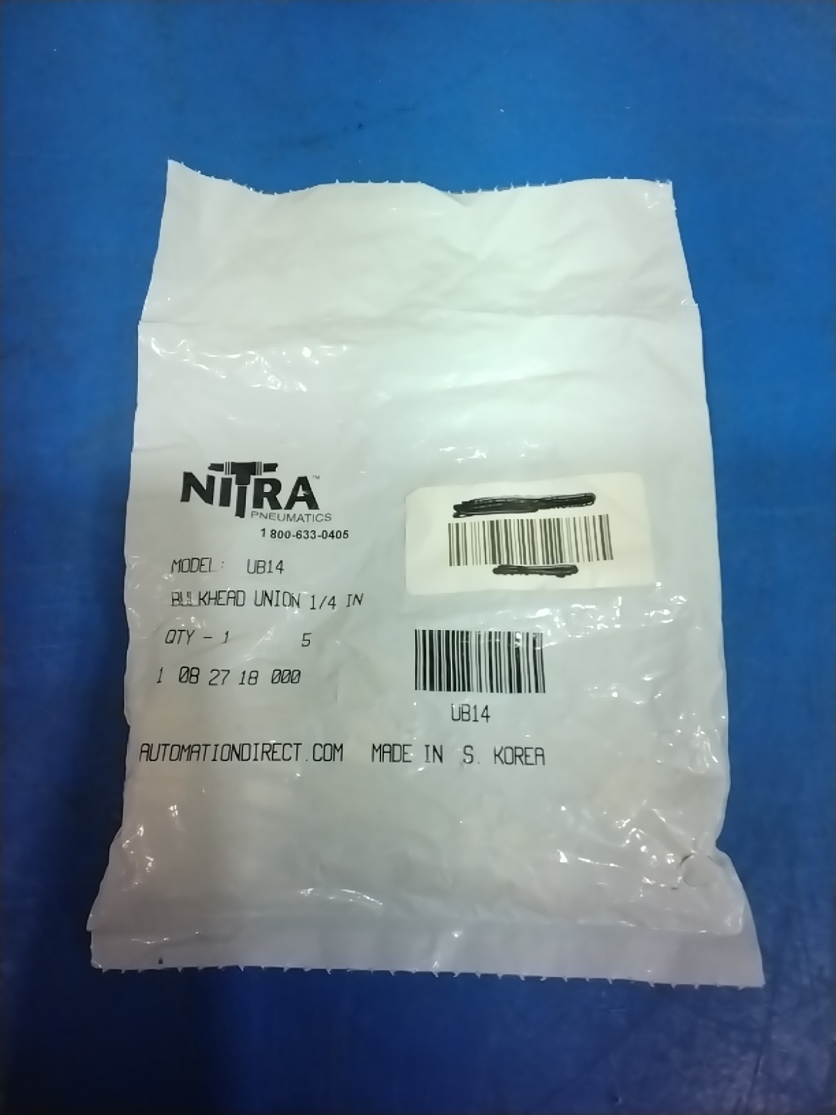 NITRA UB14 Bulkhead Union 1/4″, Pkg Of 5