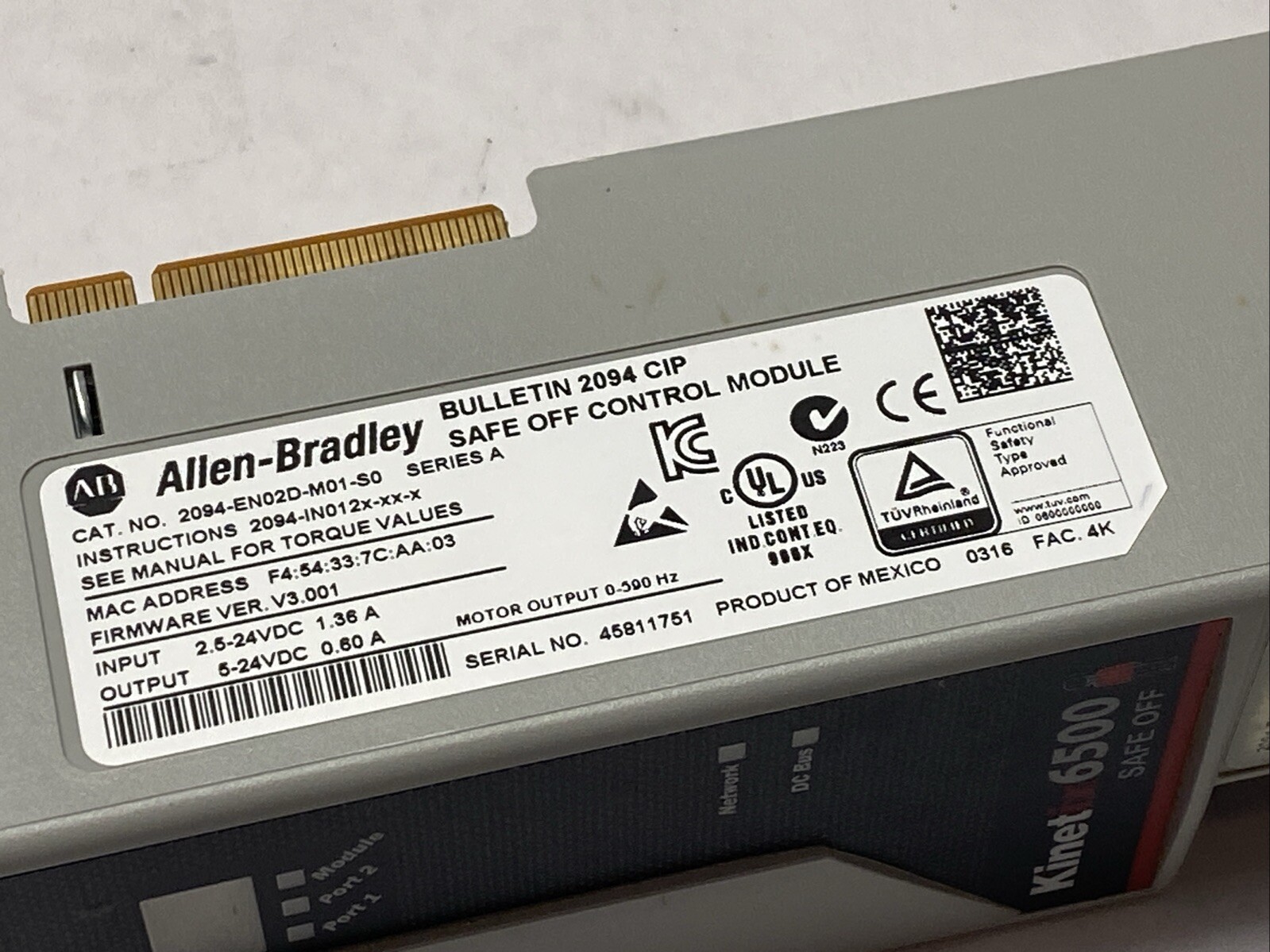 Allen Bradley 2094-EN02D-M01-S0 Ser A Bulletin 2094 CIP Safe Off Control Module