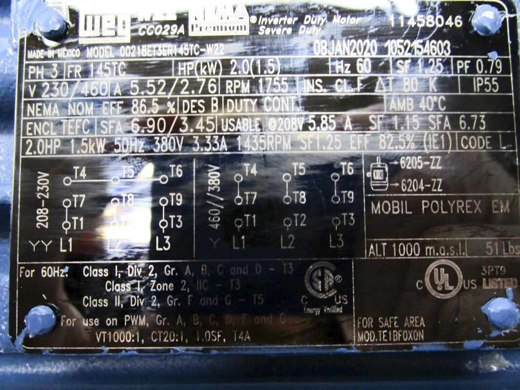 WEG 00218ET3ER145TC-W22 460V 5.52A NSNP