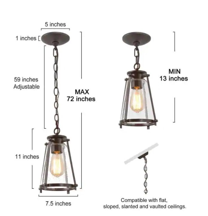 LNC Asaf 1-Light Oil-Rubbed Bronze Mini Lantern Pendant Light with Seeded Glass