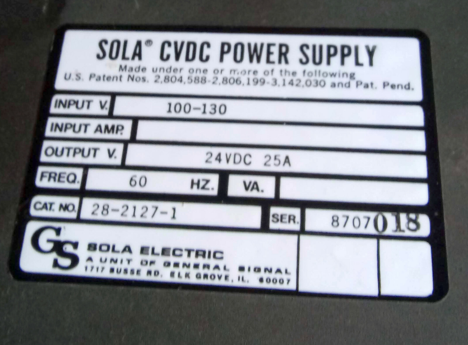 1 USED SOLA CVDC POWER SUPPLY 28-2127-1 ***MAKE OFFER***