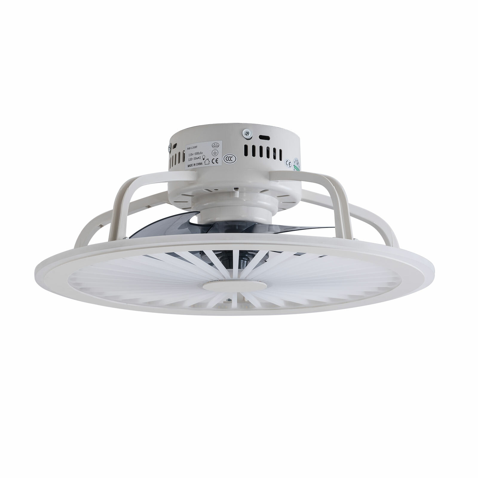 Modern Invisible Ceiling Fan Light 3-Color Dimmable LED Chandelier Lamp W/Remote