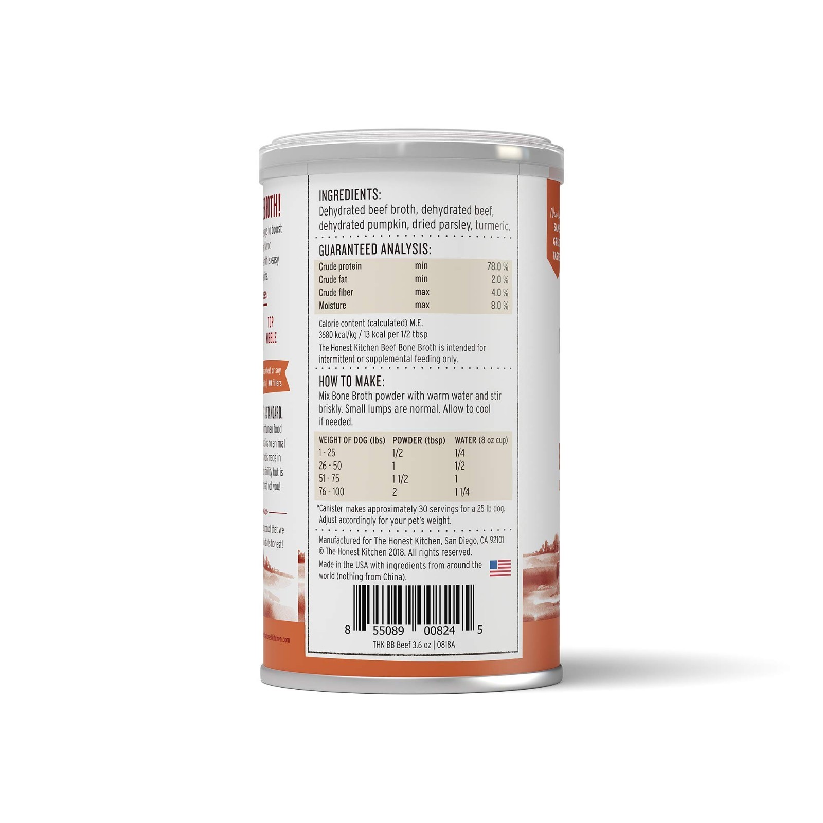 5 Pack The Honest Kitchen Instant Boosters Beef Bone Broth For Dogs 3.6Oz jar