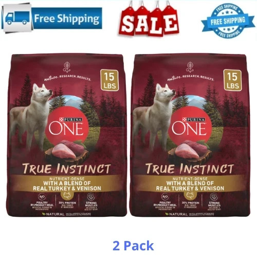2 PK Purina ONE True Instinct High Protein Dry Dog Food – Turkey & Venison,15lbs