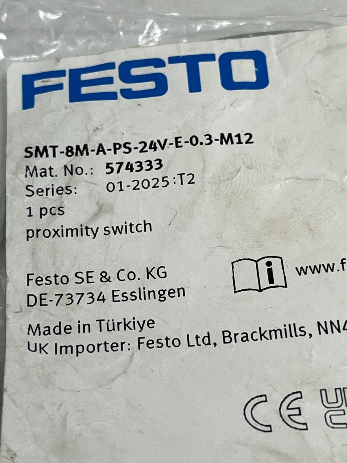 FESTO SMT-8M-A-PS-24V-E-0.3-M12 PROXIMITY SWITCH (574333) PNP NO 24VDC NIB