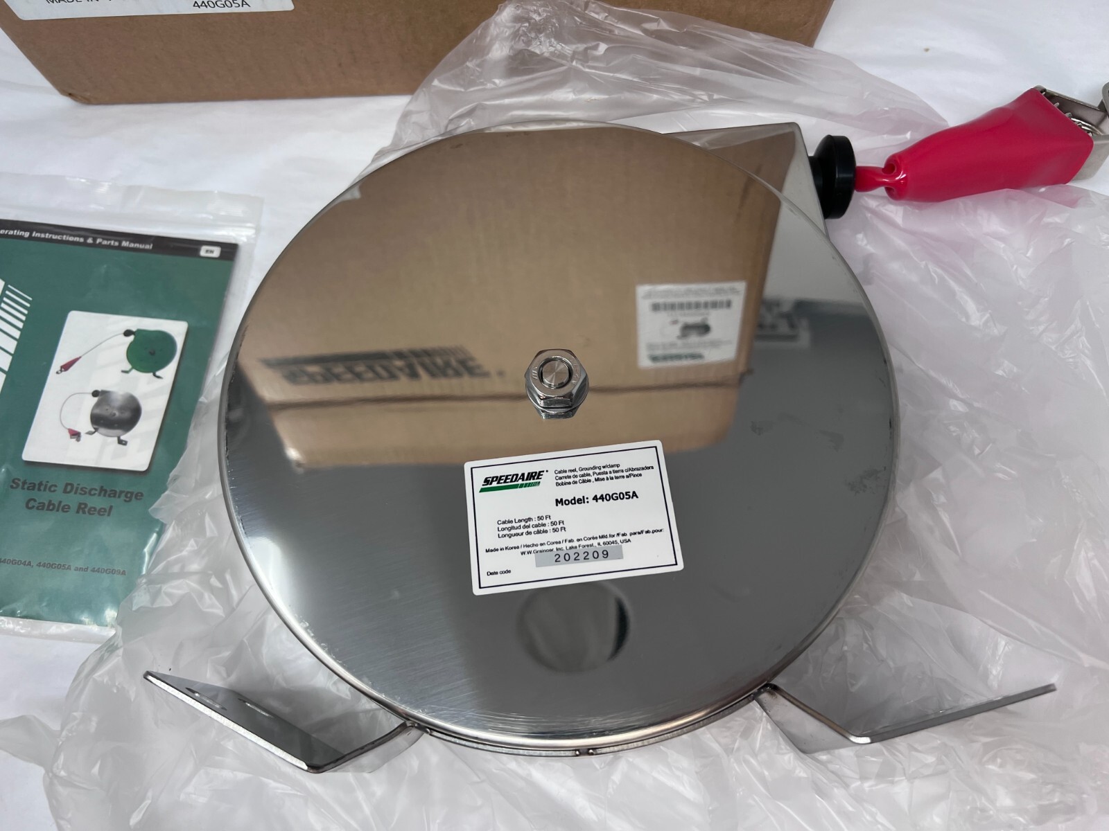 NEW Speedaire 440G05 Cable Reel,50 Ft. Stainless Steel Fast Free Shipping!