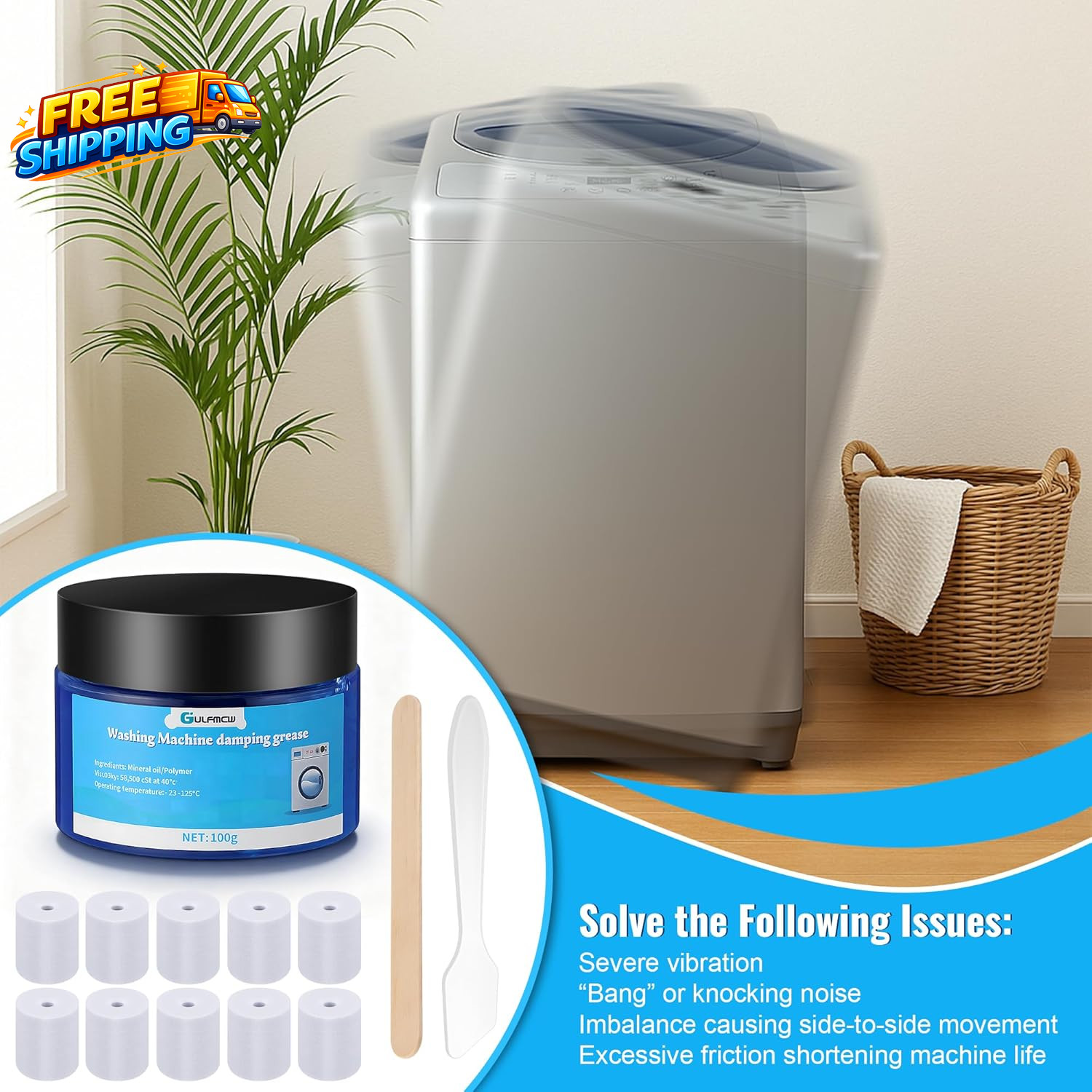 3.5 Oz (100G) Washing Machine Damping Grease with 10 Foam Inserts for Suspension