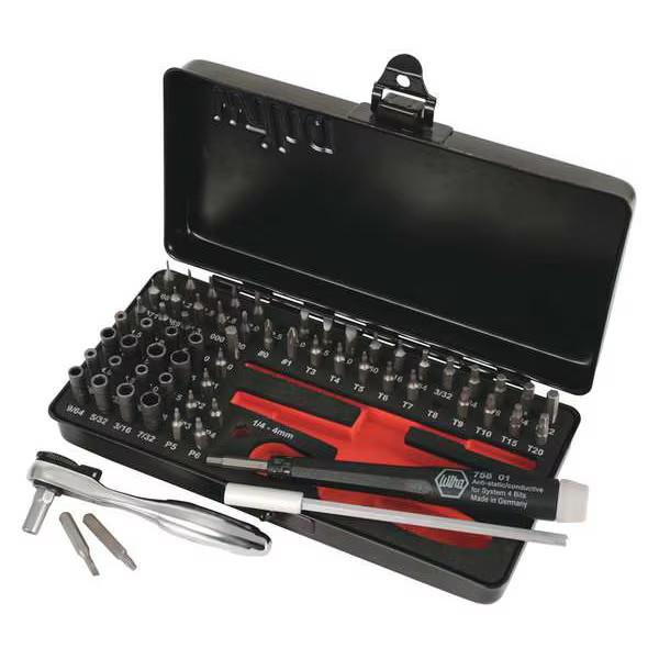 Wiha 3/16 in. Hex Shank Ratchet Bit Set, 65-Piece 75965 Wiha 75965 084705759654