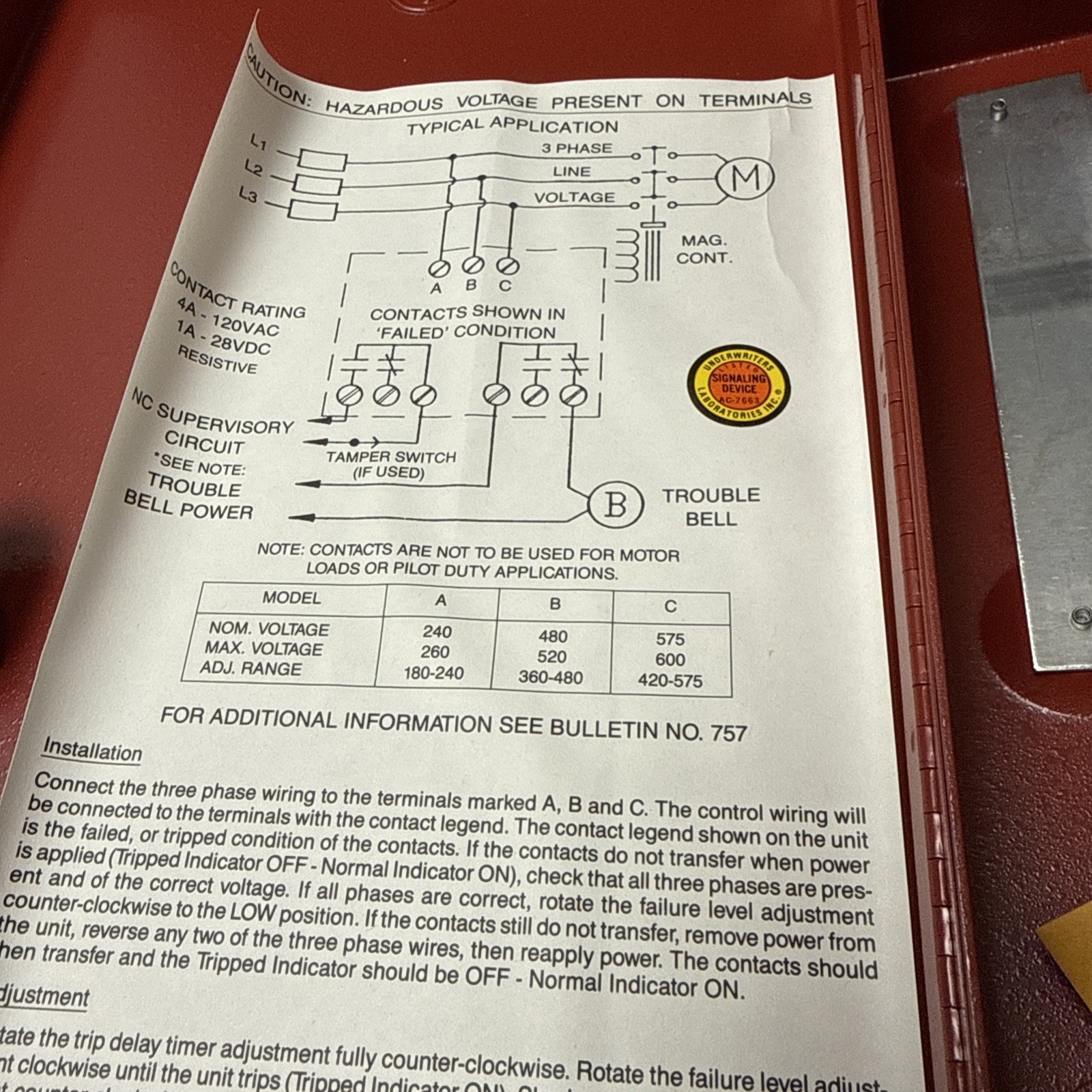 Potter PM3P-A Power Monitor 240V 60hz 1/2 w per phase 3 Phase supervisory Unit