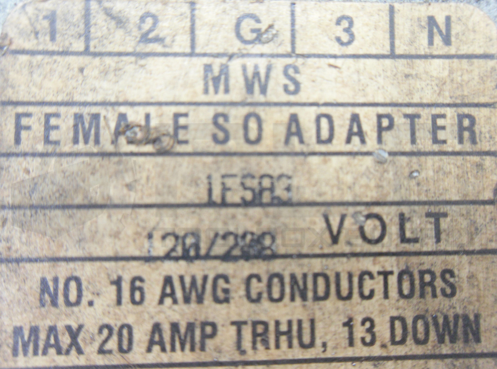 MWS 1FSA3 FEMALE SO ADAPTER NO.16 AWG CONDUCTORS MAX 13AMP 120-208V
