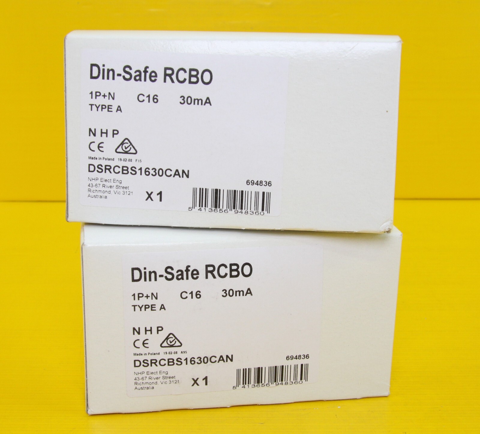 (2 Pack) NHP DSRCBS1630CAN RCBO Circuit Breaker 16A , 1P+N 30mA , 6kA C , Type A