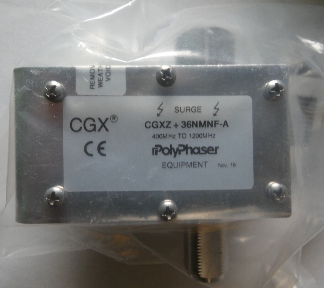 New old stock PolyPhaser CGXZ+36NMNF-A Lightning / Surge Protector 400-1200MHz