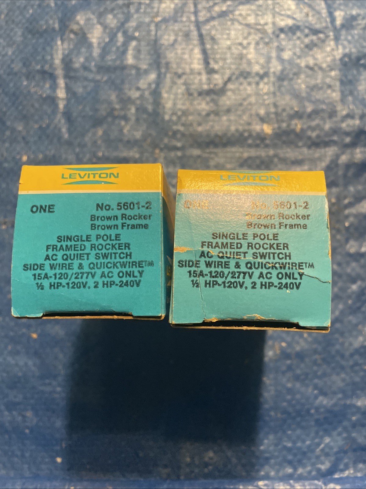 (2) Leviton 5601-2: Brown Single Pole Rocker Light Switch 15A-120/277V AC (NEW)