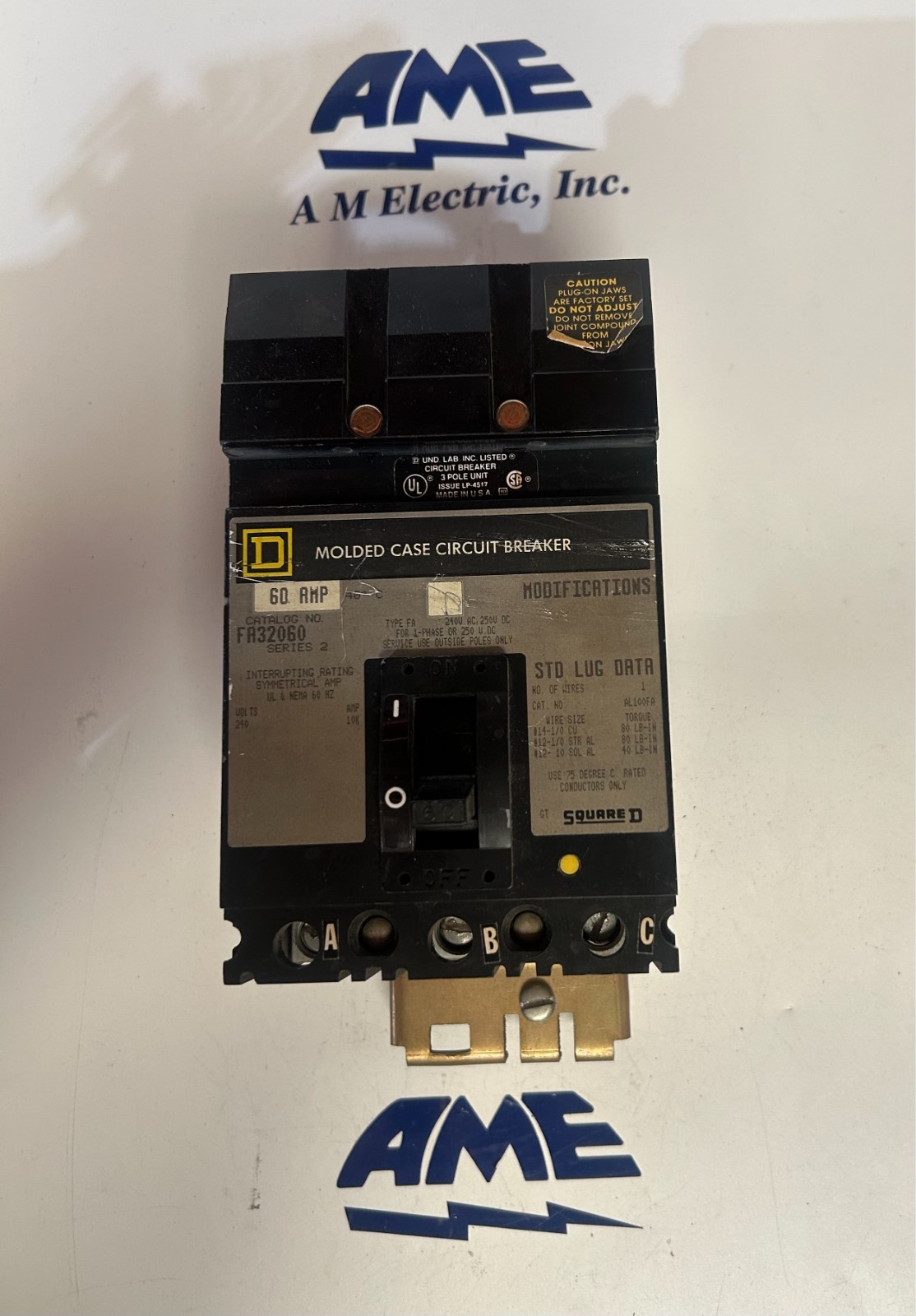Square D Molded case, FA32060, 60A, 240V, circuit breaker 3 pole (Q-2)