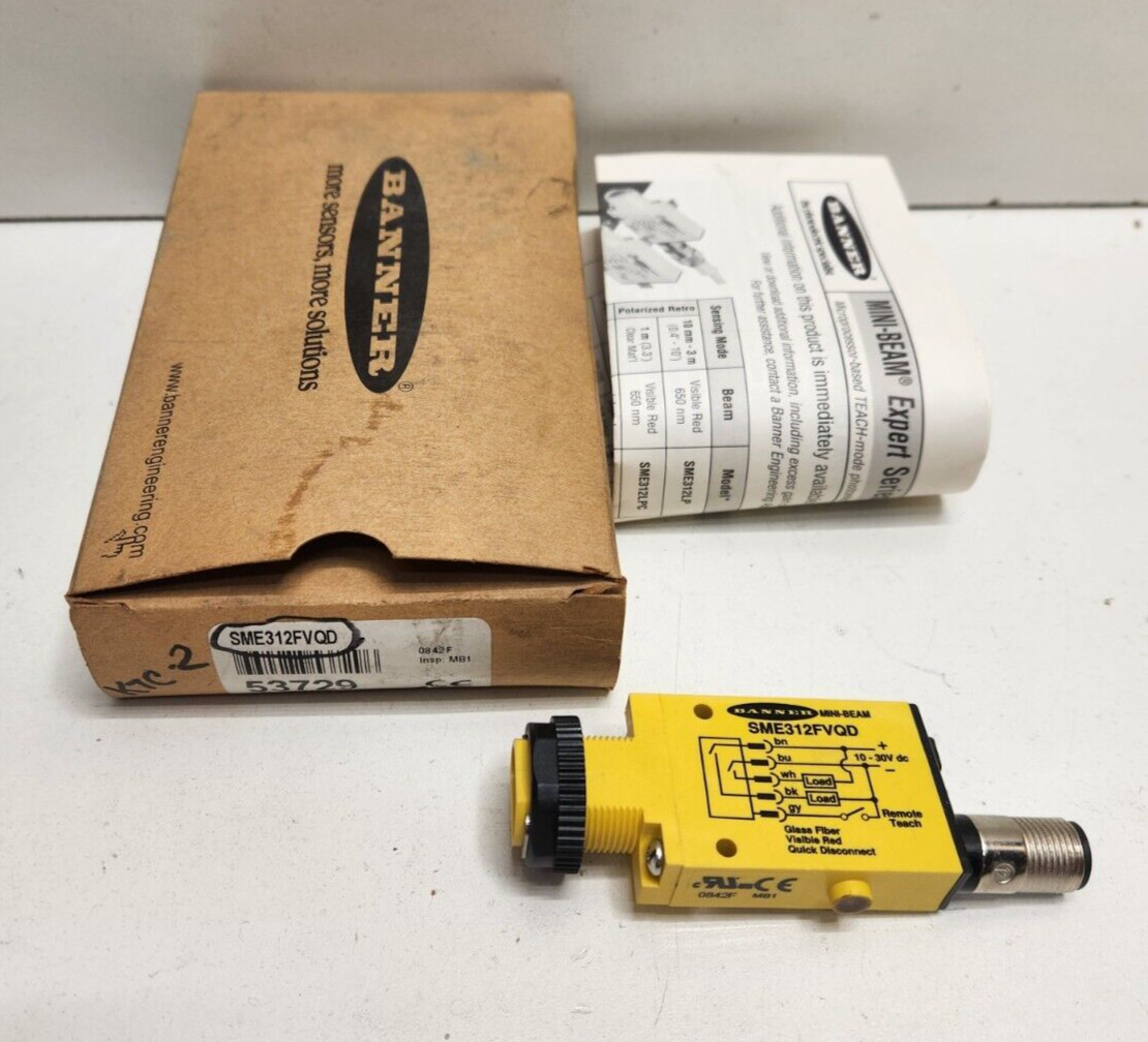 NEW OLD STOCK! BANNER 30V PHOTOELECTRIC SENSOR SME312FVQD 53729