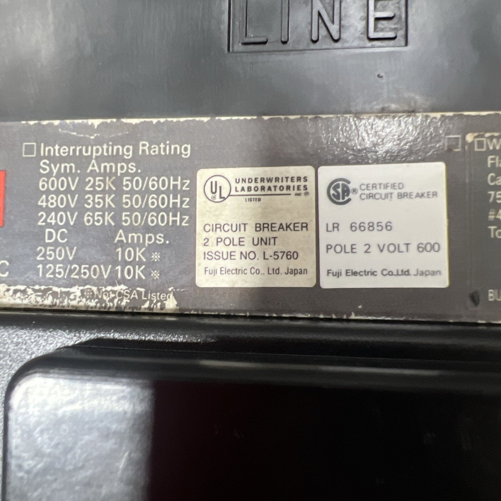 FUJI BU-JHB2150 150AMP 600VAC 250 VDC Circuit Breaker Used Surplus