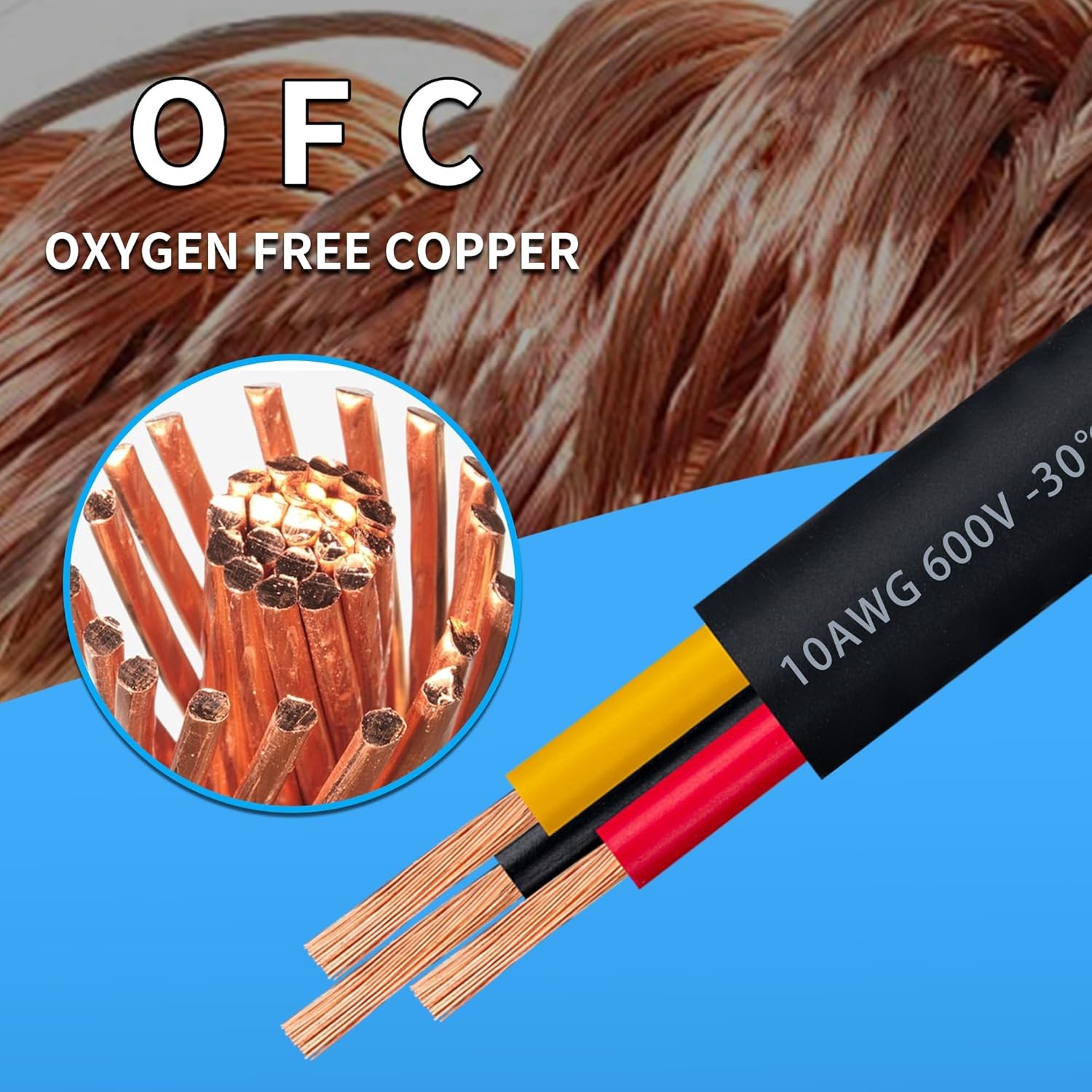 10 AWG 3 Wire Cable 10/3 26FT 600V 10 Gauge 3 Conductor Wire AWG Extension Cord
