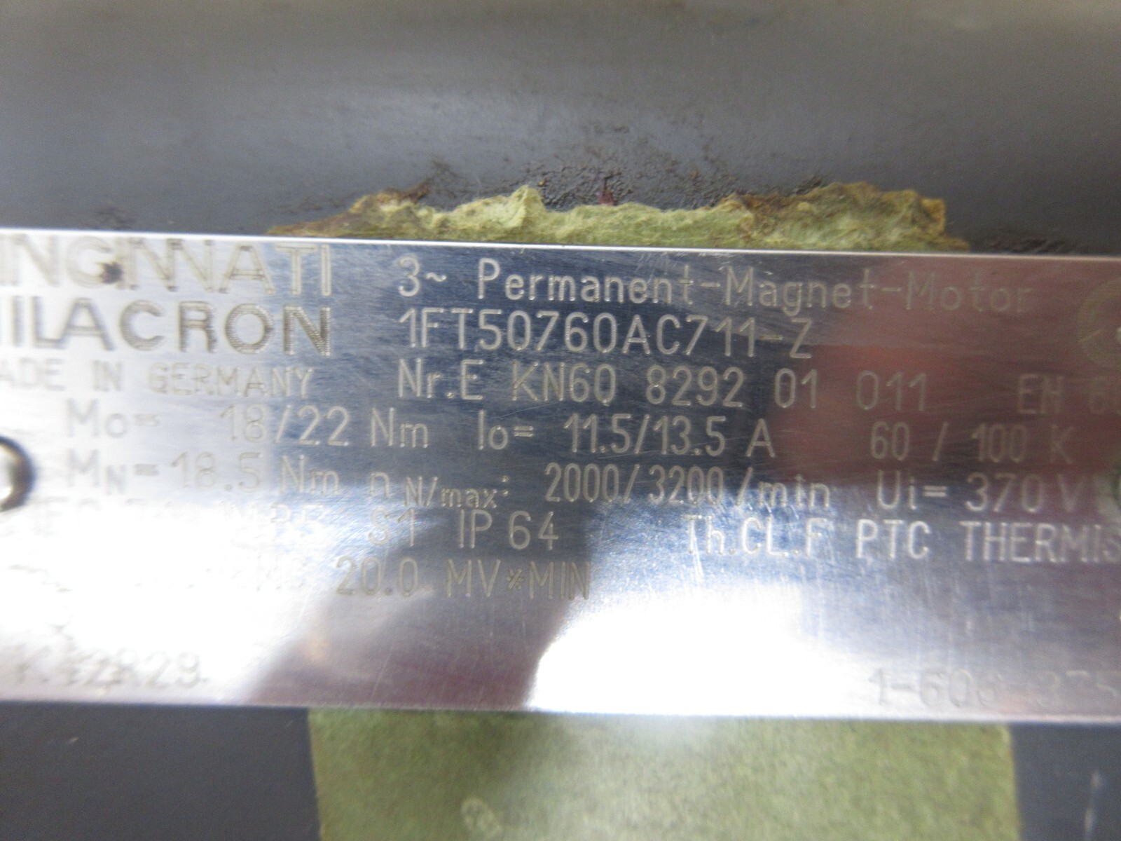 CINCINNATI MILACRON MAGNET MOTOR 1FT50760AC711-Z NR.E KN60 8292 1FT5076-0AC71-1