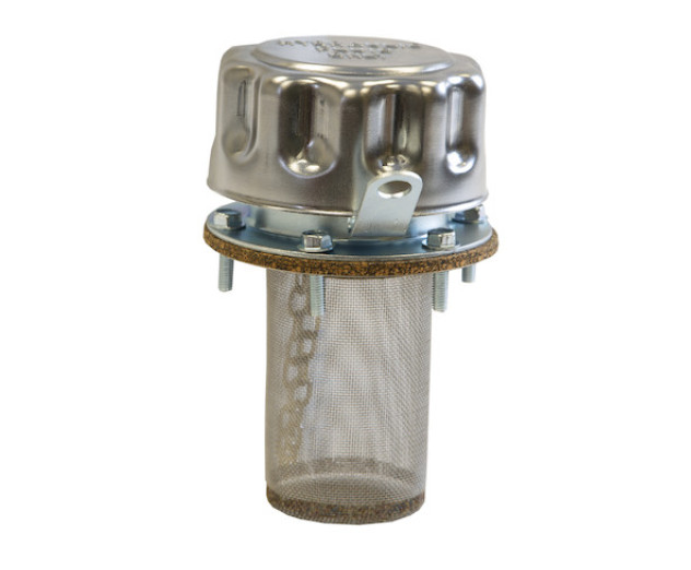 TFA005715L – Chrome Filler-Strainer Breather Cap Assembly WITH LOCKING TAB