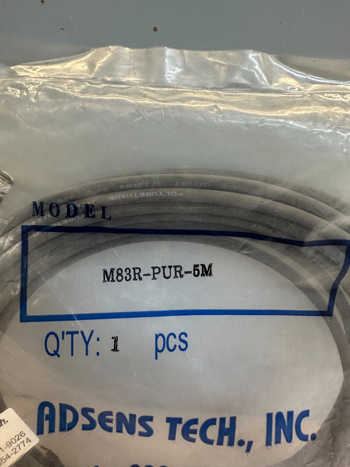 NEW ADSENS TECH MODEL M83R-PUR-5M, 3-PIN SWITCH CONNECTOR. FREE SHIPPING.