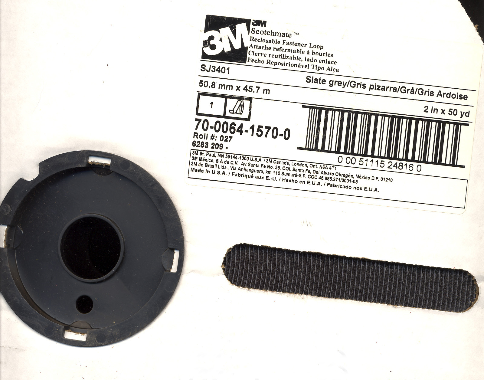 3M™ Loop Fastener SJ3401 Slate Grey, 2 in x 50 yd, 0.15″ engaged thickness