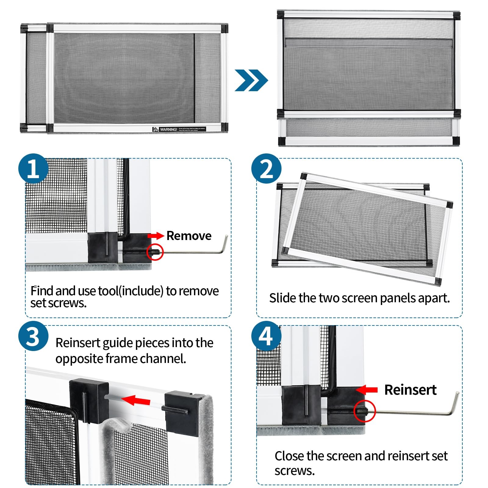 Yoochee Expandable Window Screen, 2 Pack 2 Packs【10″ H x 19″ – 36″ W】, White