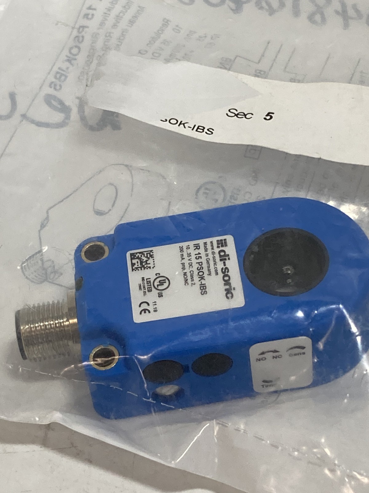 DI-SORIC IR 15 PSOK-IBS INDUCTIVE RING SENSOR 10-35VDC NO/NC 200MA NIB