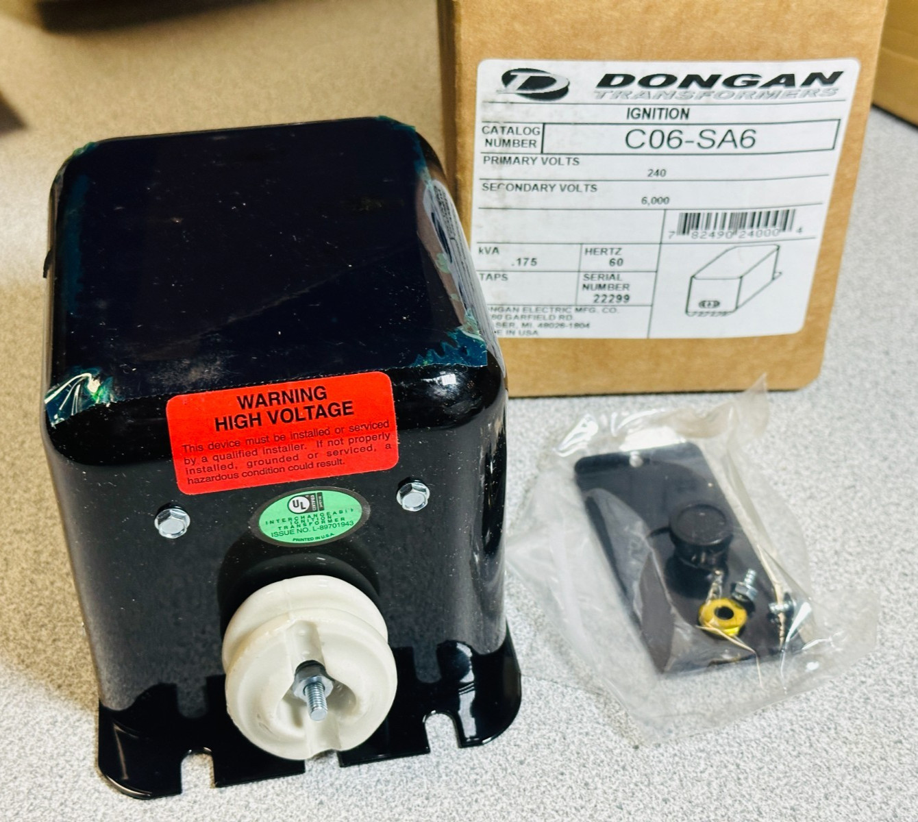 NEW Dongan C06-SA6 Ignition Transformer – 240V primary / 6000V secondary 60Hz