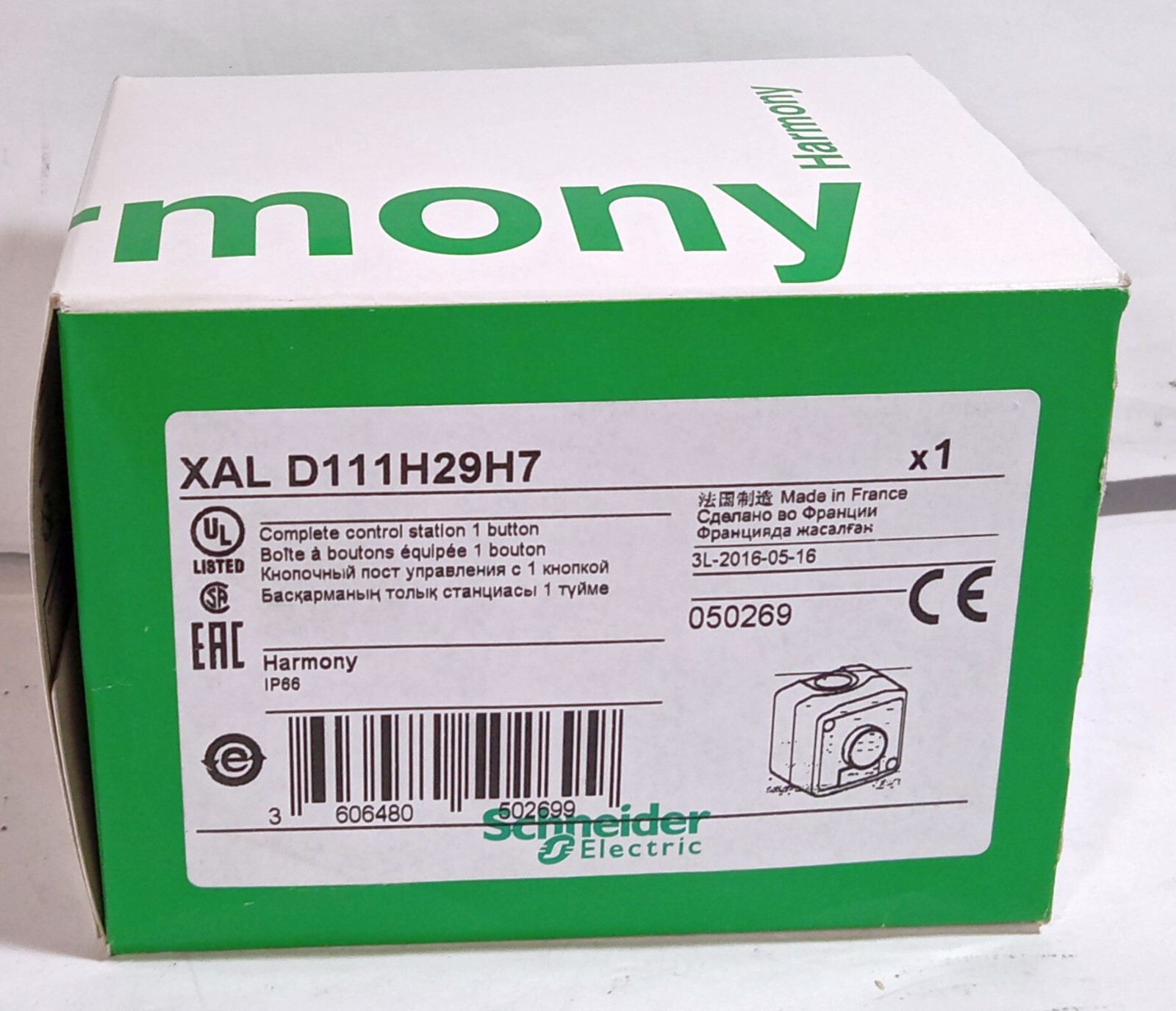 1 NEW SCHNEIDER D111H29H7 1 BUTTON COMPLETE CONTROL STATION NIB ***MAKE OFFER***