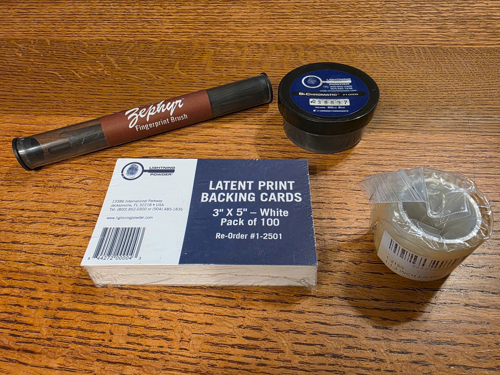 LIGHTNING POWDER Basic Latent Fingerprnt Kit:Bichromatic powder/brush/tape/cards