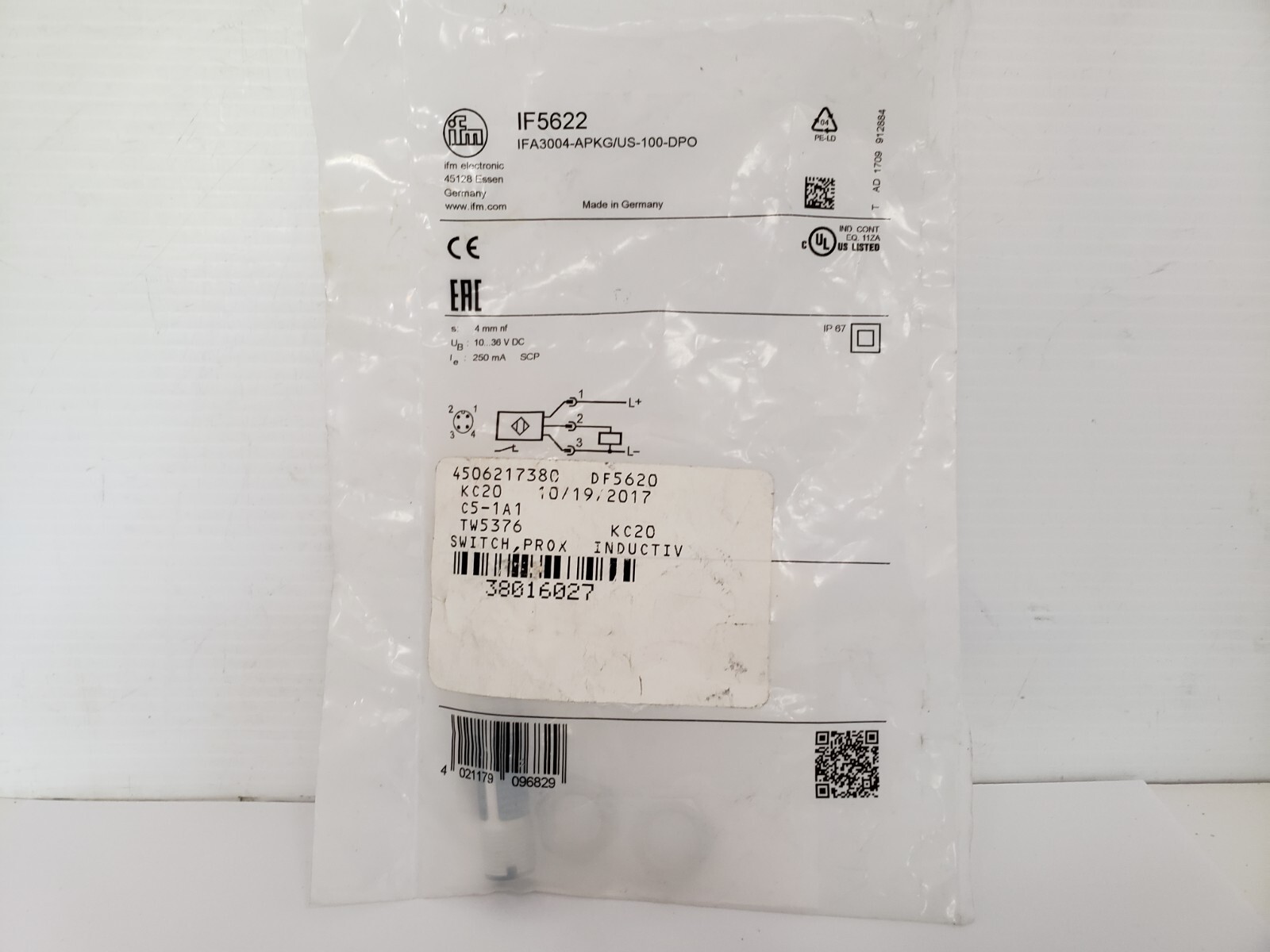 IFM ELECTRONIC IFA3004-APKG/US-100-DPO PROXIMITY SWITCH (IF5622) NIB